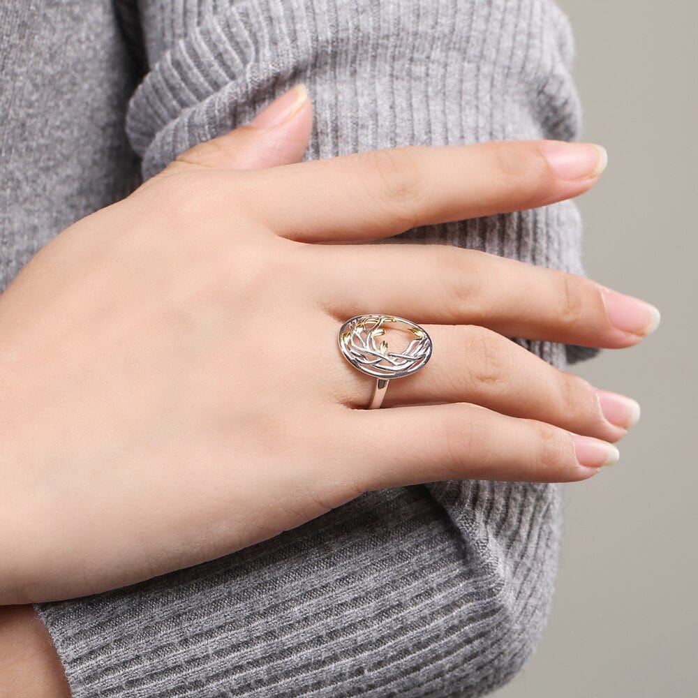 Bague Arbre De Vie Et Feuilles D'Or En Argent 925 - Image 2