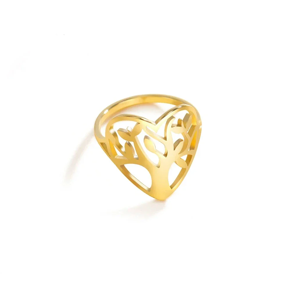 Bague Cœur et Arbre de Vie Doré