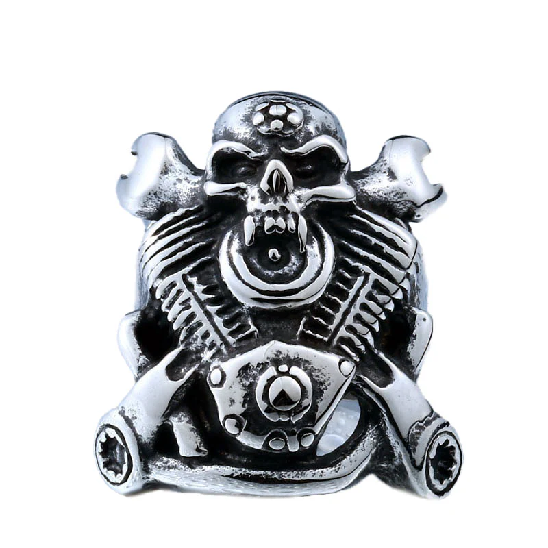 Bague Crâne de Motard en Acier
