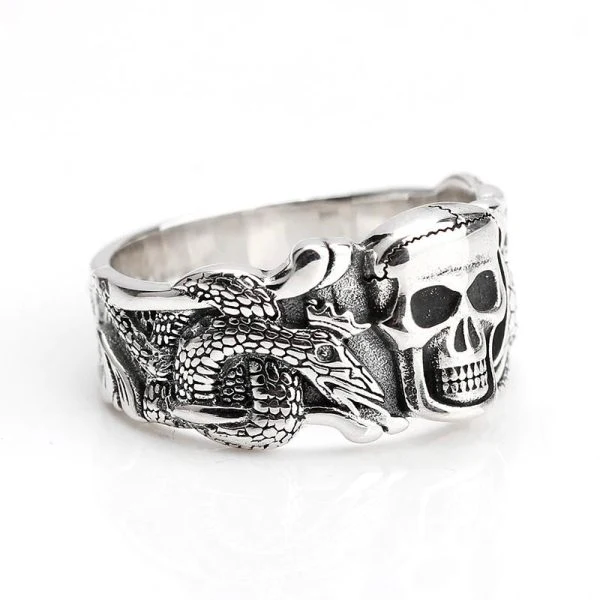 Bague Crâne Et Jörmungandr en Argent - Image 2