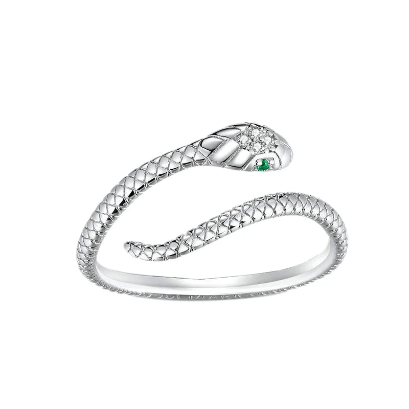 Bague Serpent Yeux Verts (Argent)
