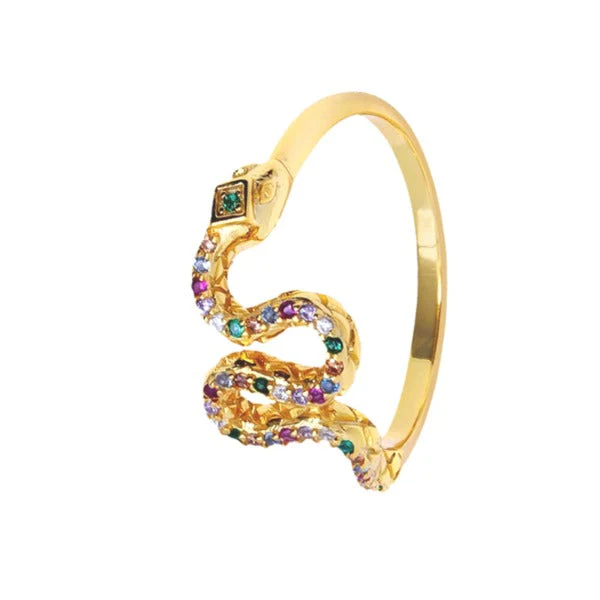Anneau Serpent Doré (Argent) Zircon