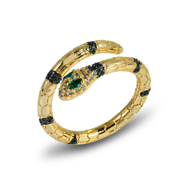 Anneau Serpent Doré Zircon Scintillant