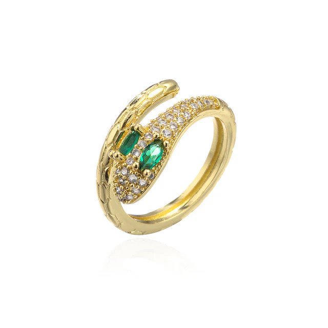 Anneau Serpent Or Yeux Verts