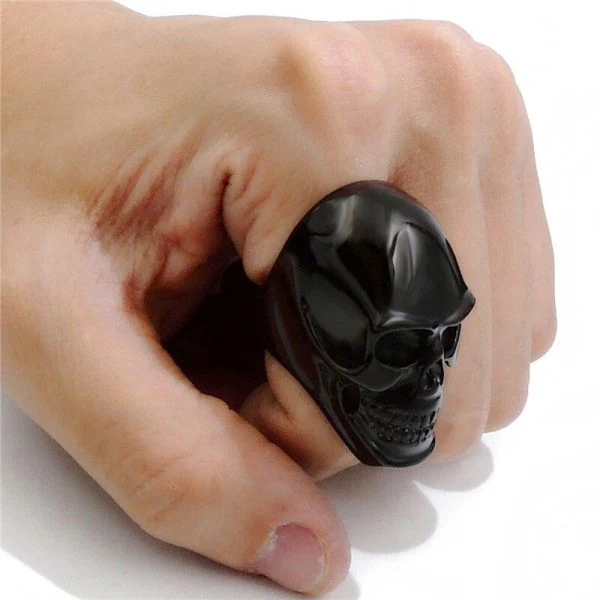 Bague Tête de Mort Noir en Acier - Image 3