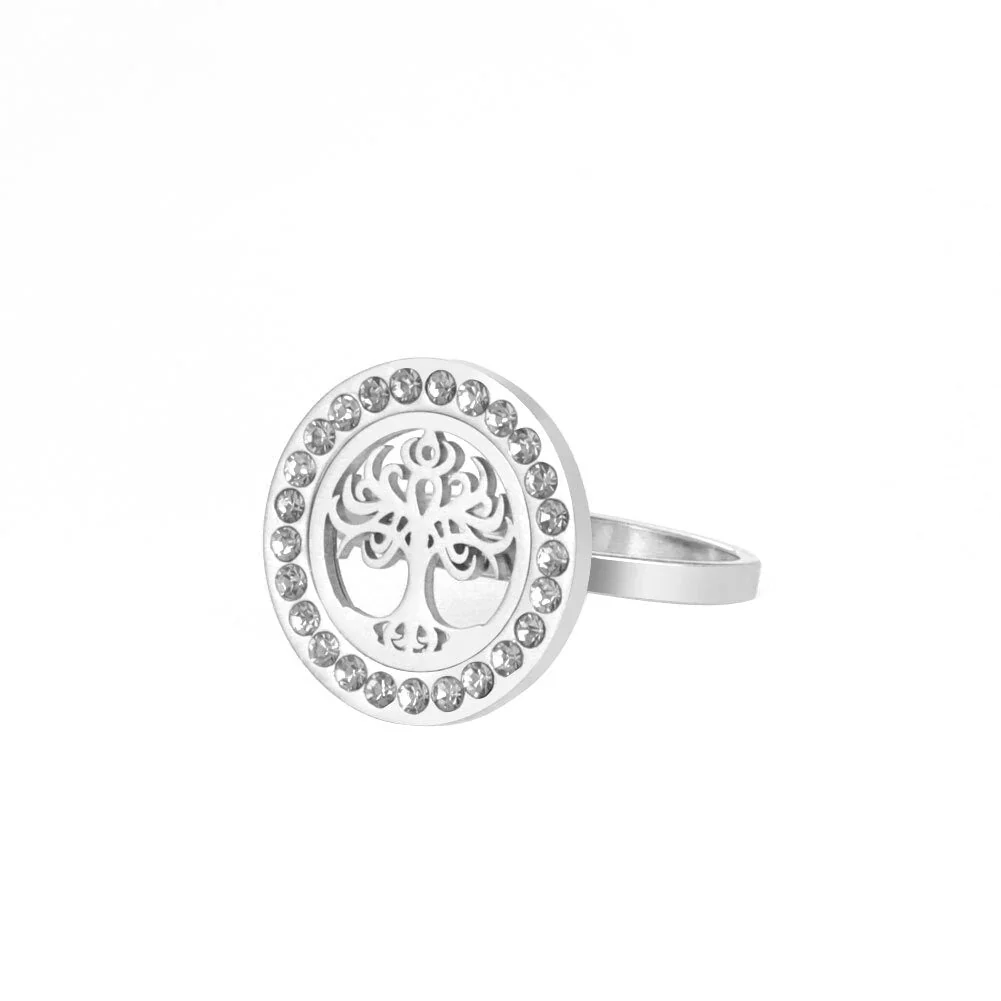 Bague Arbre de vie Et Strass Couleur Argent