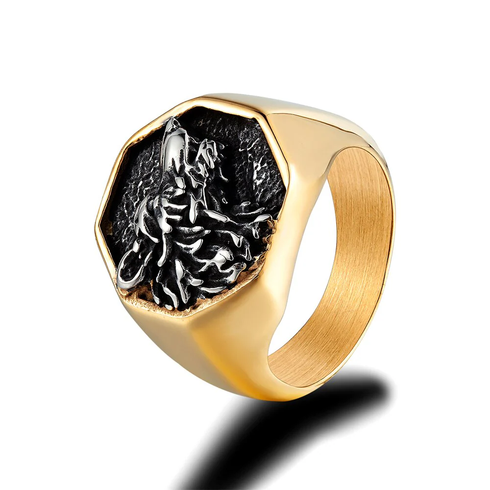 Bague Viking Gravure Loup - Image 2