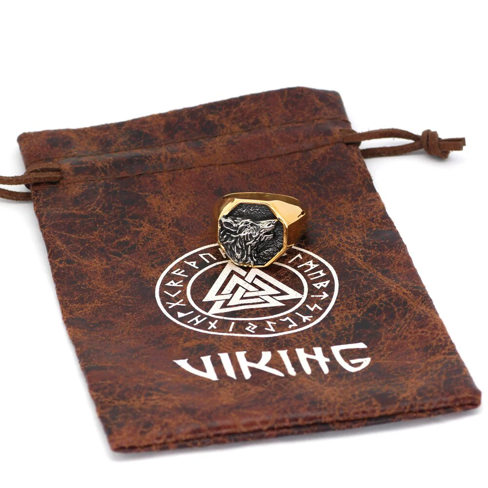 Bague Viking Gravure Loup - Image 3