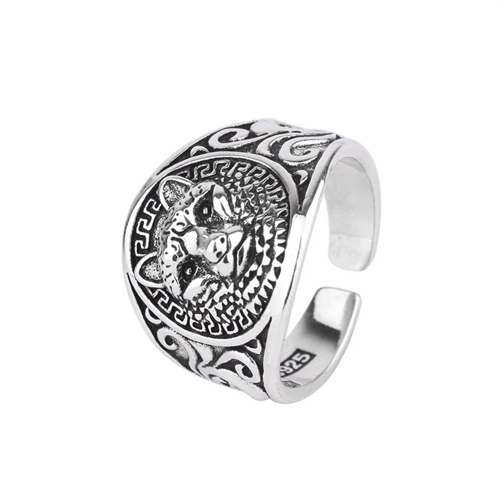 Bague Viking Loup Fenrir Et Gravures