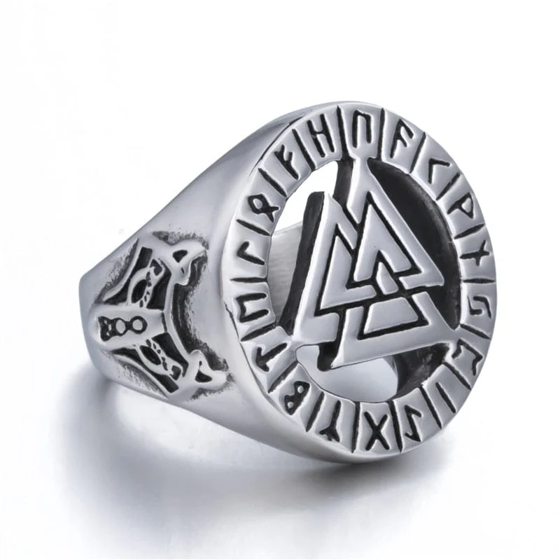Bague Viking Valknut Et Loup Fenrir