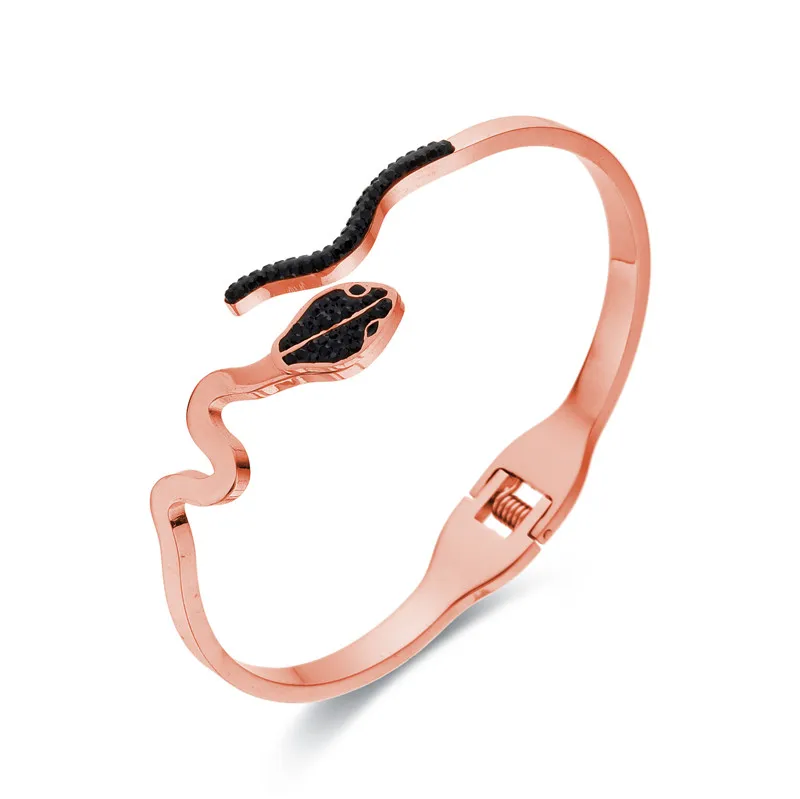 Bracelet Or Rose Serpent Pavé de Zircons Noirs