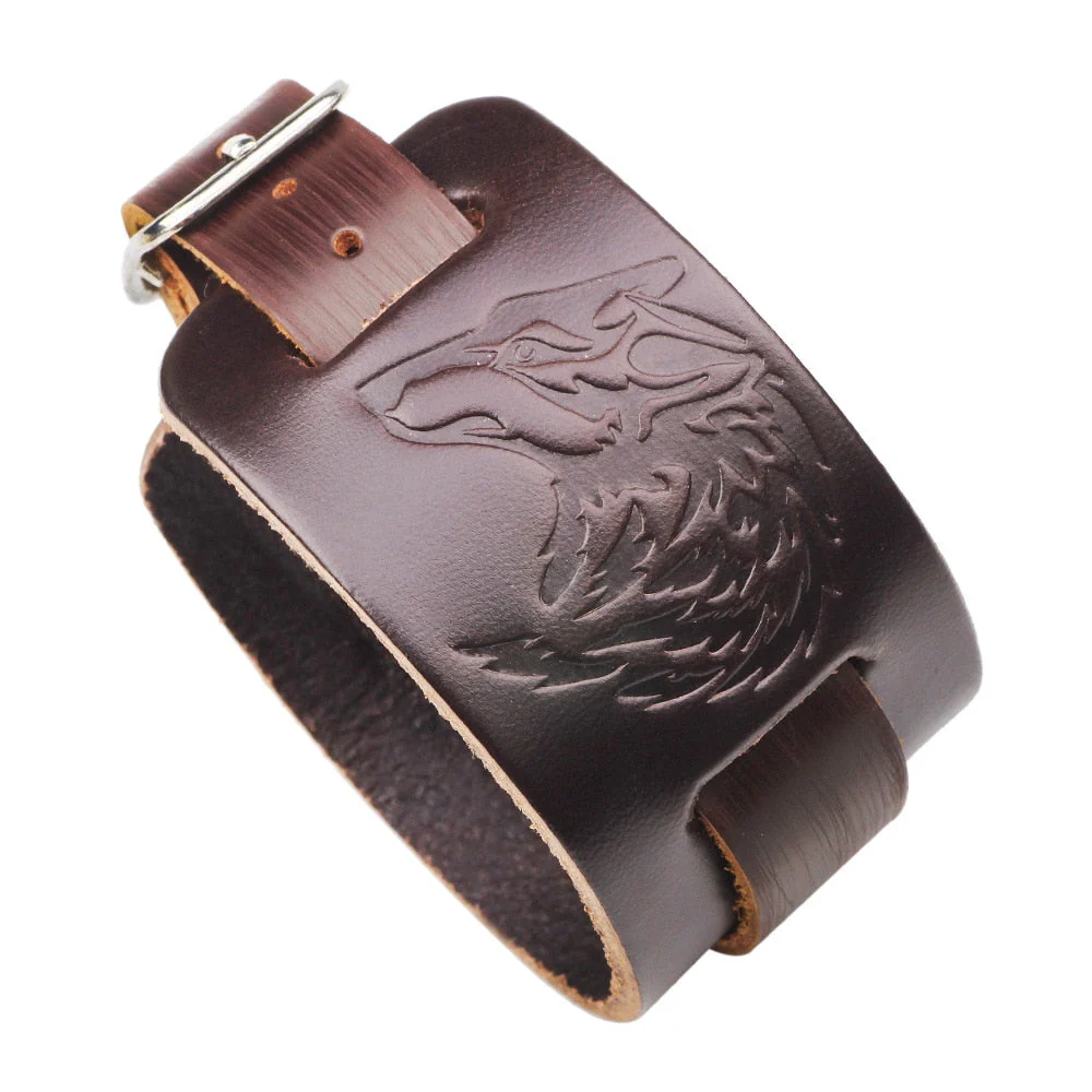 Bracelet Viking En Cuir Loup Fenrir - Image 2