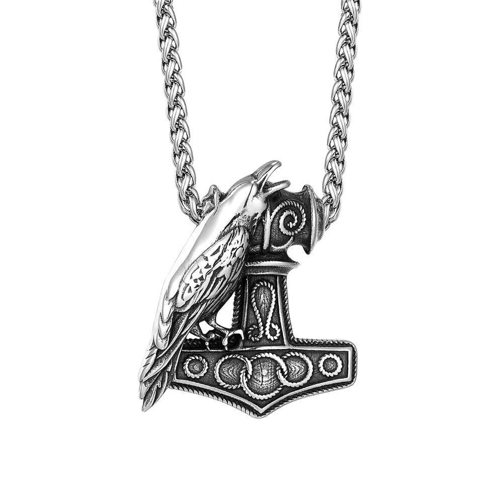 Collier Viking Marteau De Thor Et Corbeau - Messagers Divins