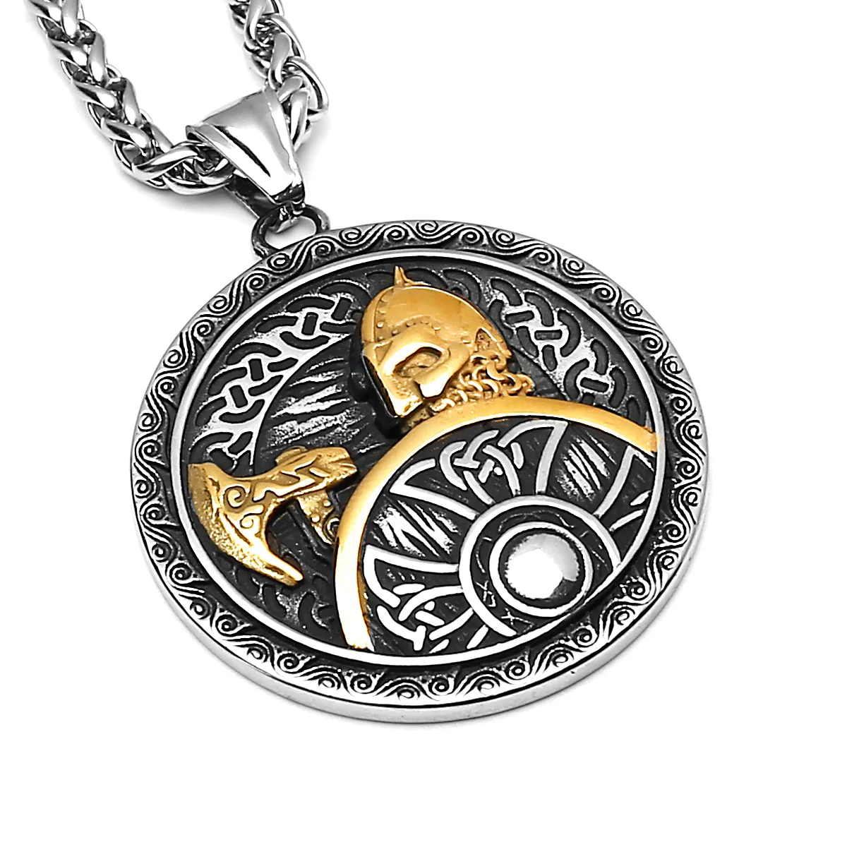 Collier Viking gravure guerrier et bouclier - Valeur et Défense