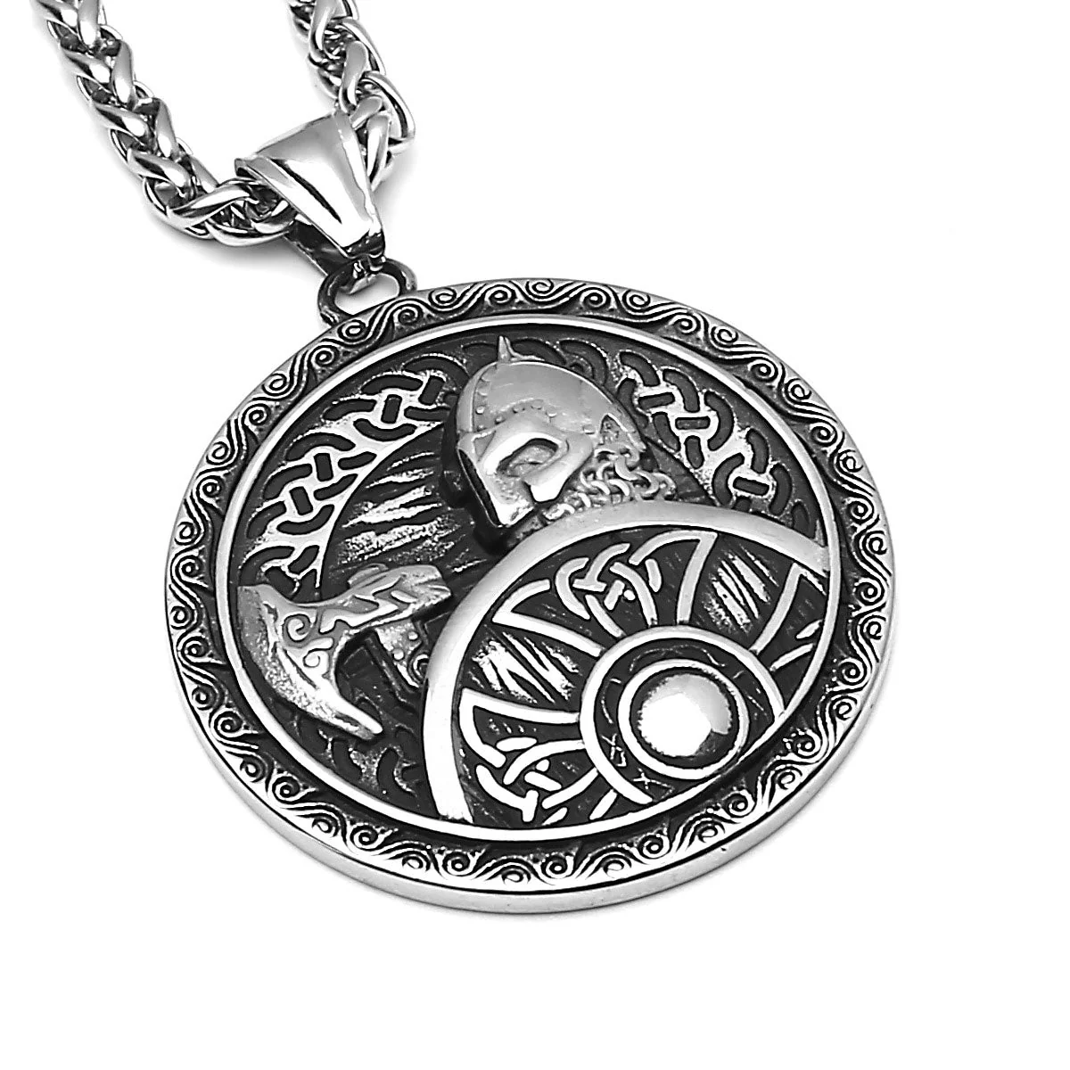 Collier Viking gravure guerrier et bouclier - Valeur et Défense - Image 2