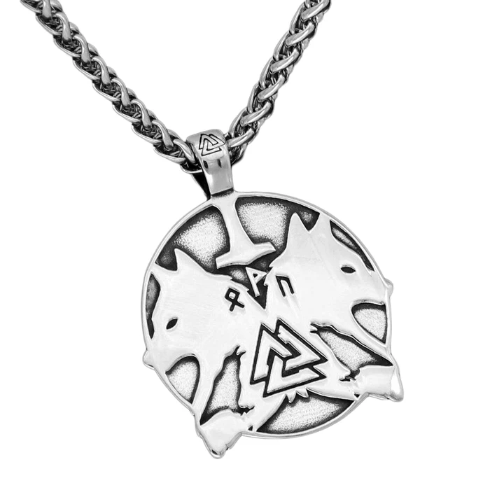Collier Viking Loup Fenrir Et Valknut - Intersection des Forces