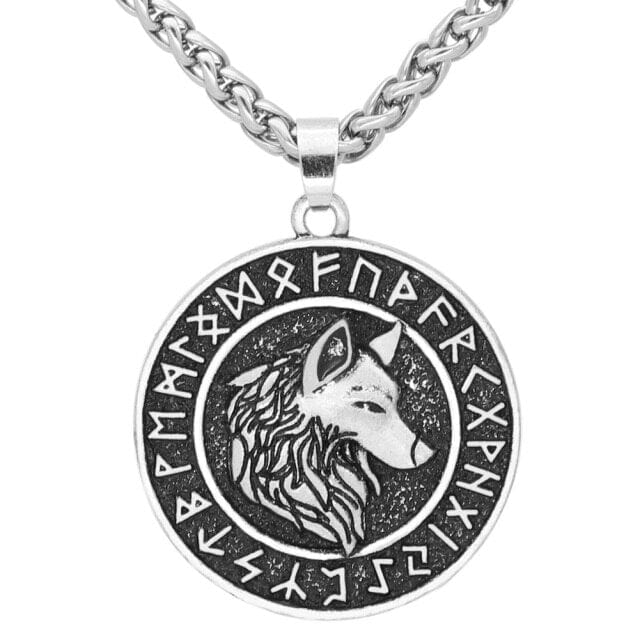 Collier Viking Loup Fenrir Et Runes - Gravures de Puissance