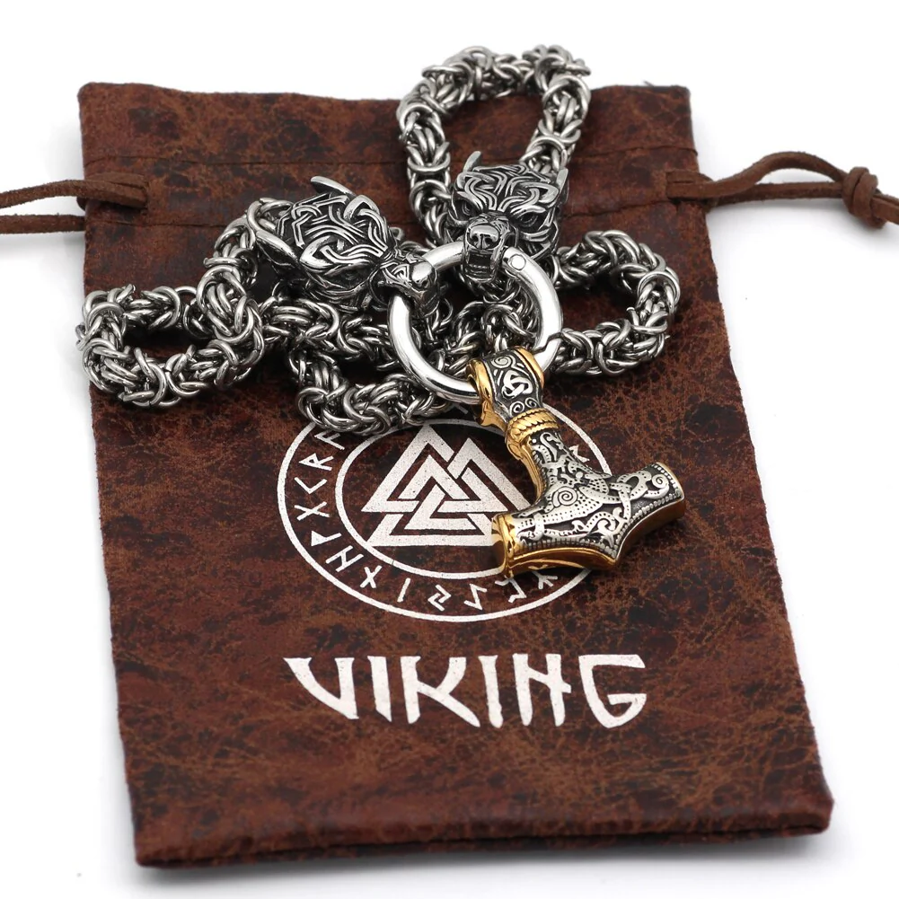 Collier Viking Marteau de Thor Et têtes de loups En acier inoxydable - Image 4