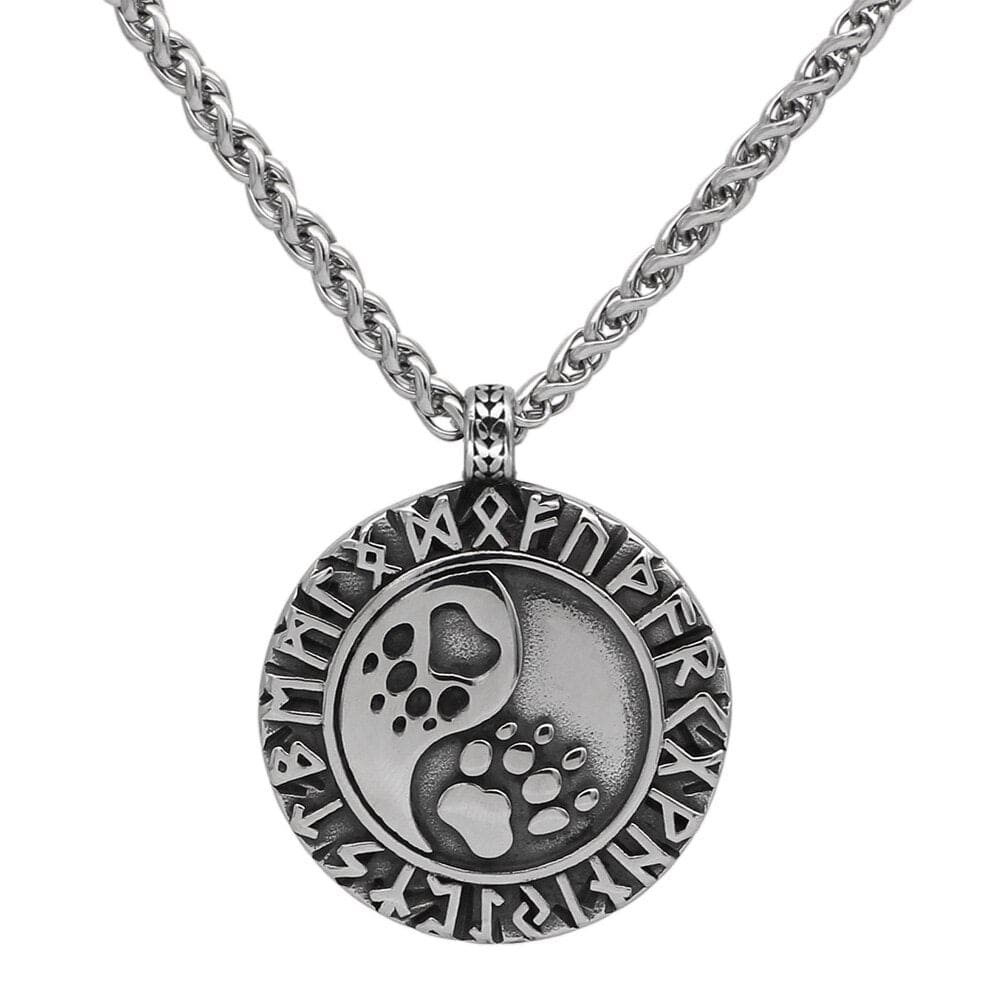Collier Viking Pattes D'ours Et Runes - Emblème de la Force