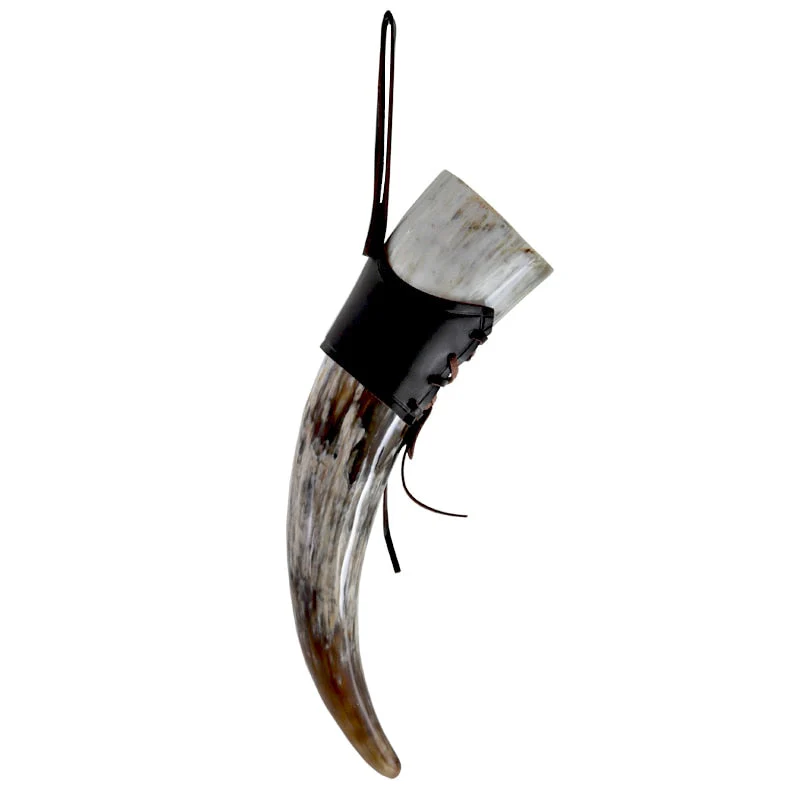 Corne à Boire Viking Avec Attache Cuir Noir