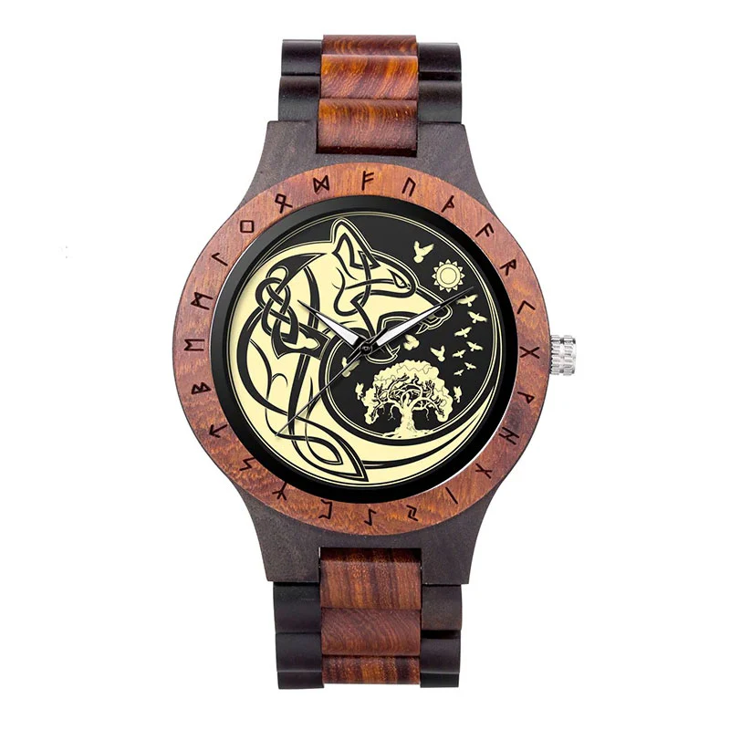Montre Fenrir Viking en Bois Naturel et Ébène