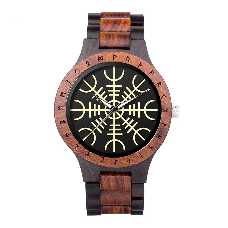 Montre Viking Heaume de Corbeau en Bois Contrasté